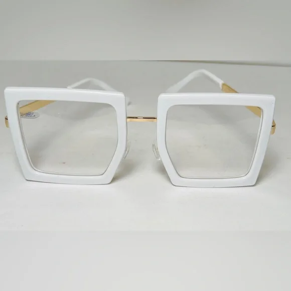 NEW Oversized White Fashion Square Clear Lens Women’s Glasses Frame Shades - Picture 8 of 9